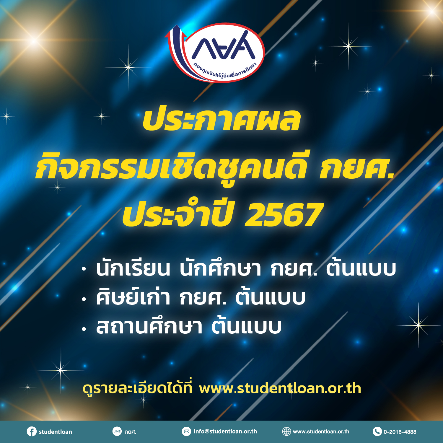 ประกาศผล กิจกรรมเชิดชูคนดี กยศ. ประจำปี 2567